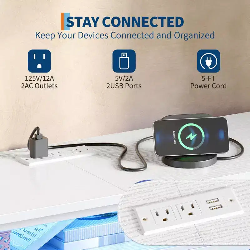 Mobile porta TV da 63 pollici con 10 cassetti, luci LED e presa di corrente integrata