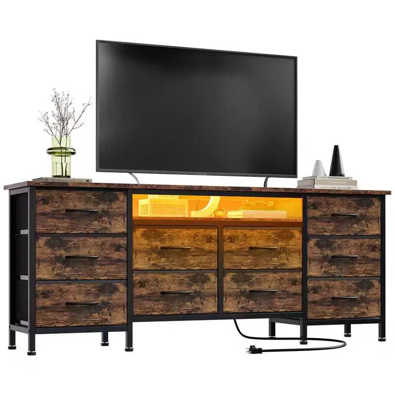 Mobile porta TV da 63 pollici con 10 cassetti, luci LED e presa di corrente integrata