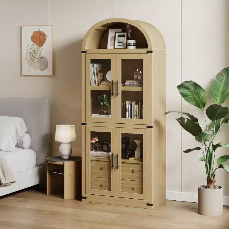 Libreria a 4 ripiani da 71 pollici con cassetti e ante