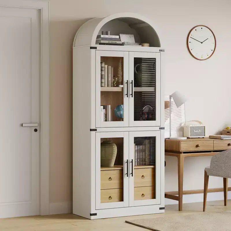 Libreria a 4 ripiani da 71 pollici con cassetti e ante