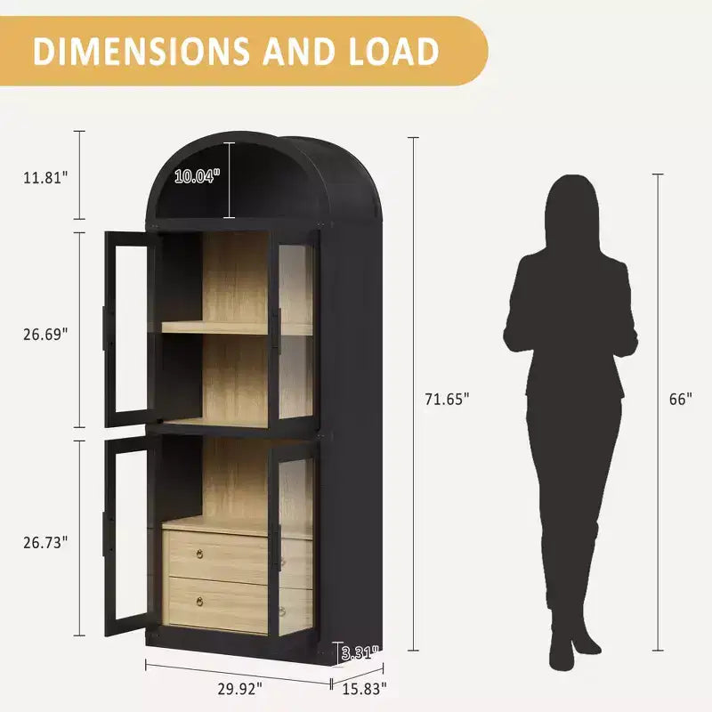 Libreria a 4 ripiani da 71 pollici con cassetti e ante