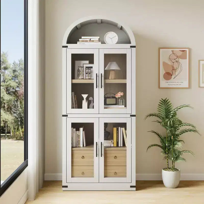Libreria a 4 ripiani da 71 pollici con cassetti e ante