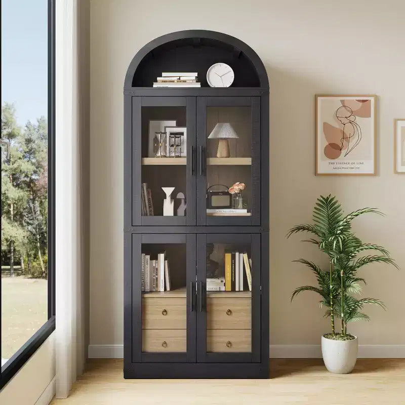 Libreria a 4 ripiani da 71 pollici con cassetti e ante