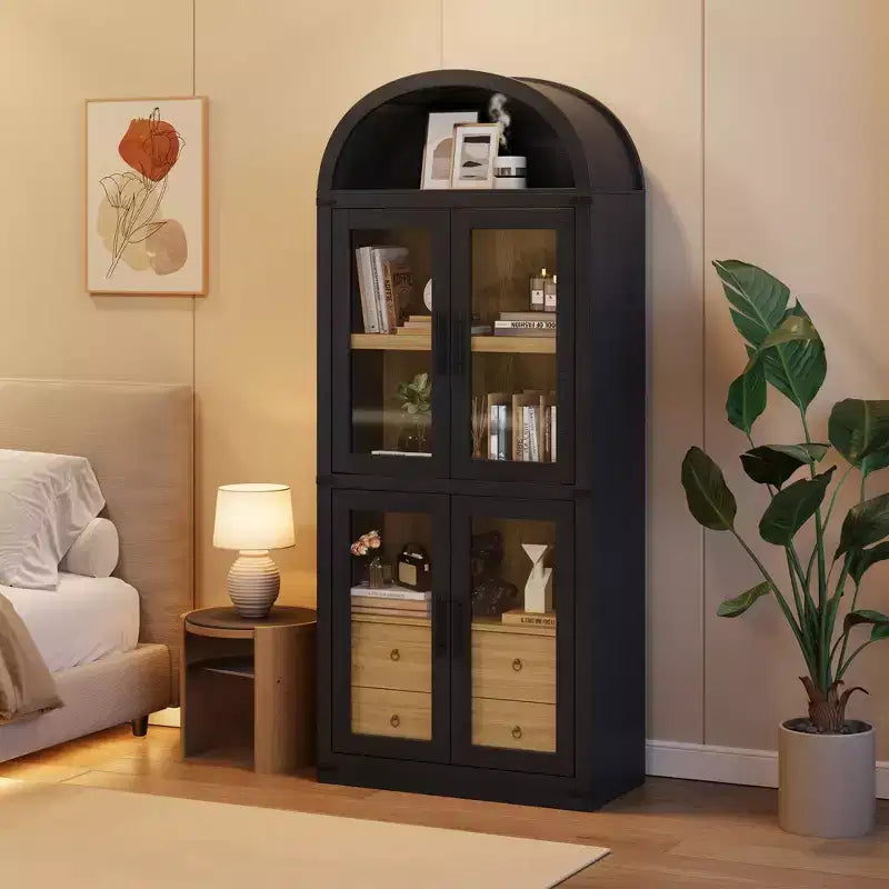 Libreria a 4 ripiani da 71 pollici con cassetti e ante