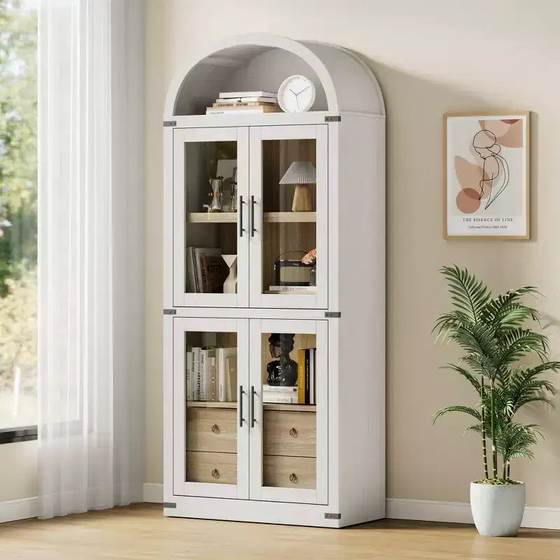 Libreria a 4 ripiani da 71 pollici con cassetti e ante