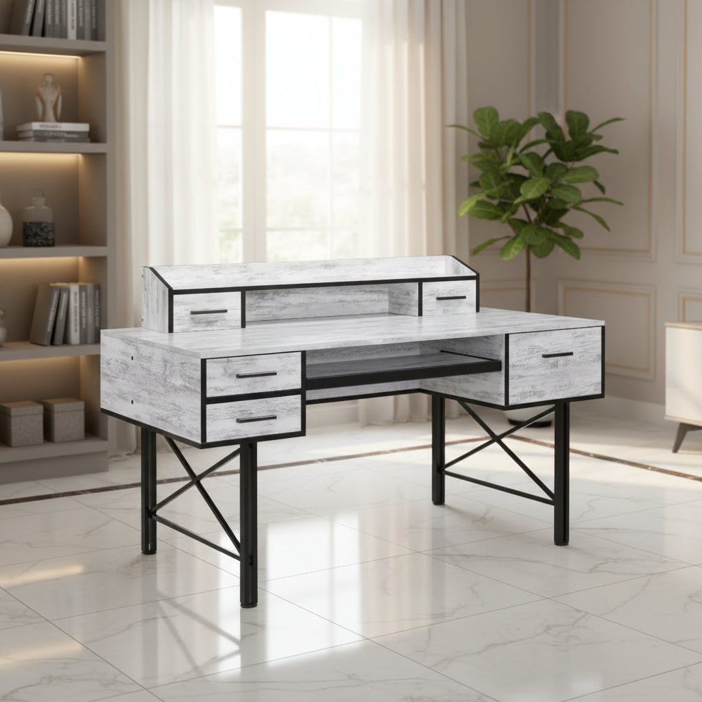 HomeStock 30 in.H Silver Color Glass Writing Desks with Concealed Storage Compartment