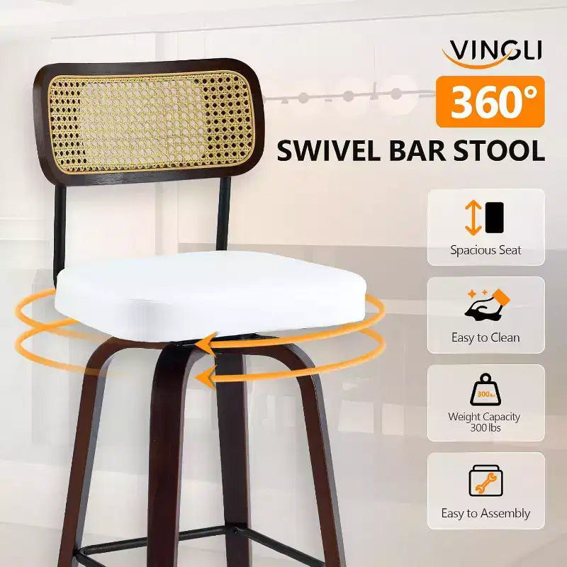Sgabello da bar moderno con seduta in similpelle e gambe in legno massello – Altezza da bancone 26"