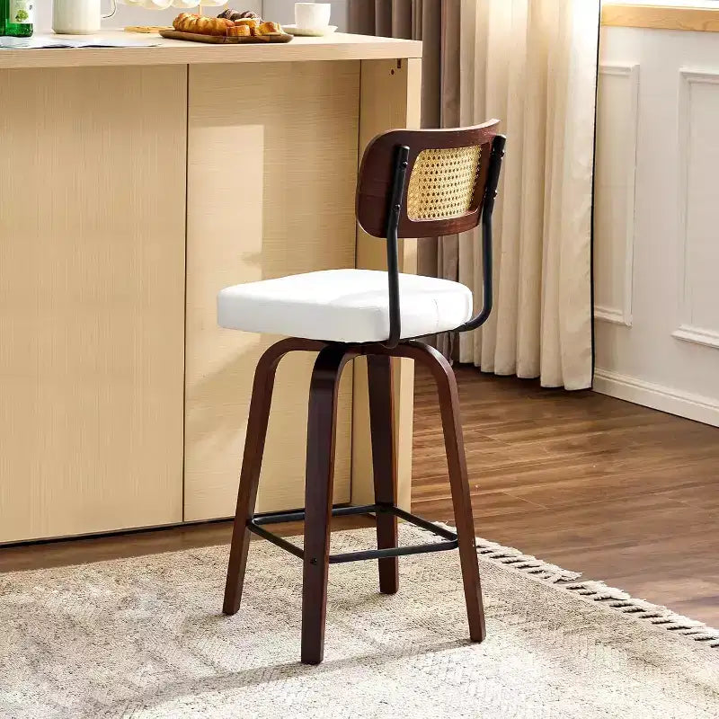 Sgabello da bar moderno con seduta in similpelle e gambe in legno massello – Altezza da bancone 26"