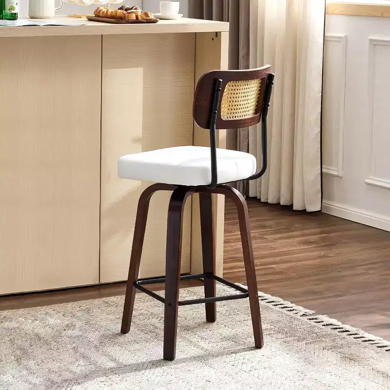 Sgabello da bar moderno con seduta in similpelle e gambe in legno massello – Altezza da bancone 26"
