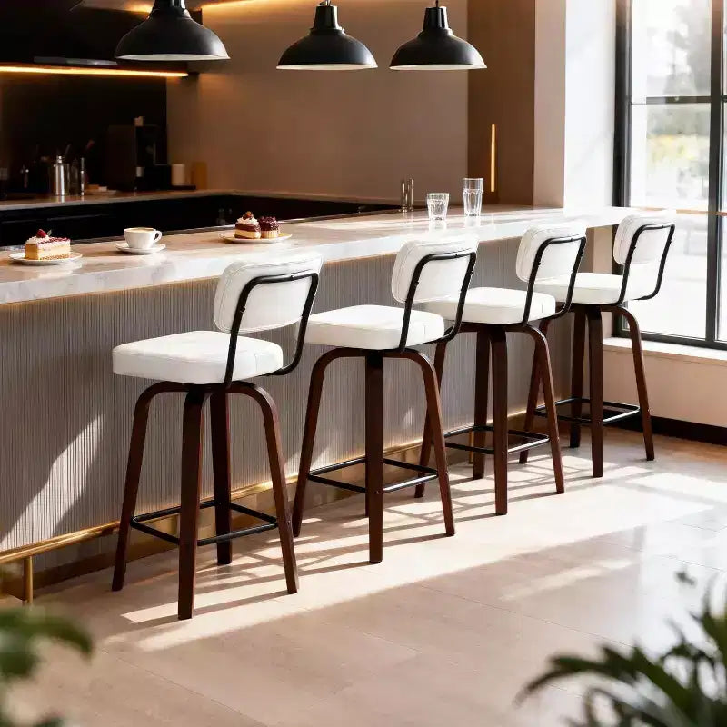 Sgabello da bar moderno con seduta in similpelle e gambe in legno massello – Altezza da bancone 26"