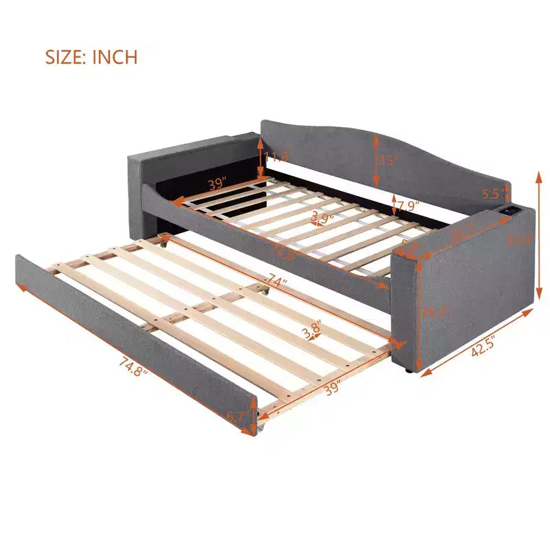 Divano Letto Imbottito con Letto Estraibile, Braccioli Contenitore e Audio Bluetooth