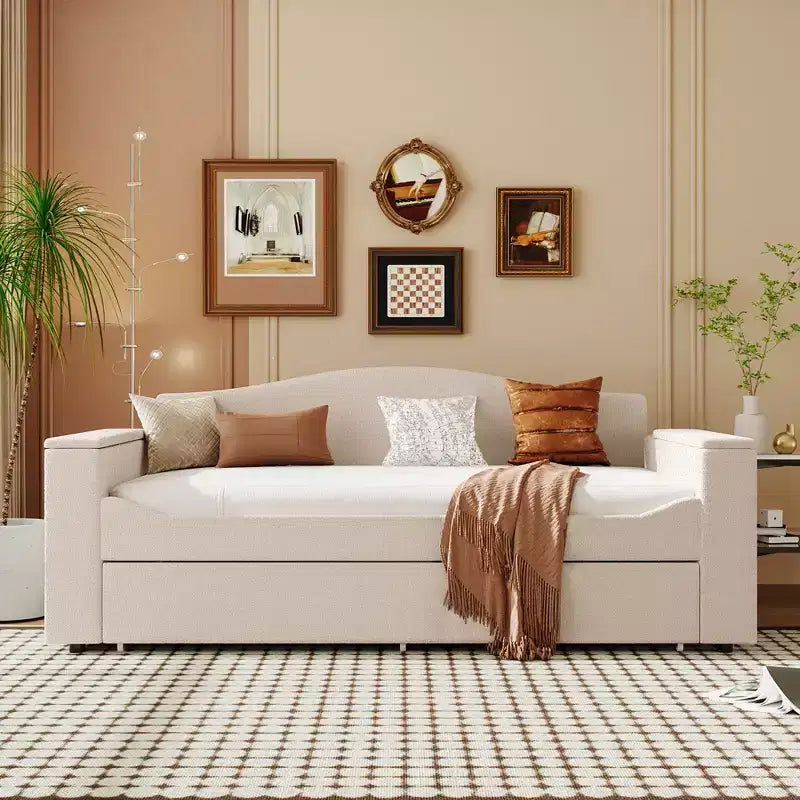 Divano Letto Imbottito con Letto Estraibile, Braccioli Contenitore e Audio Bluetooth