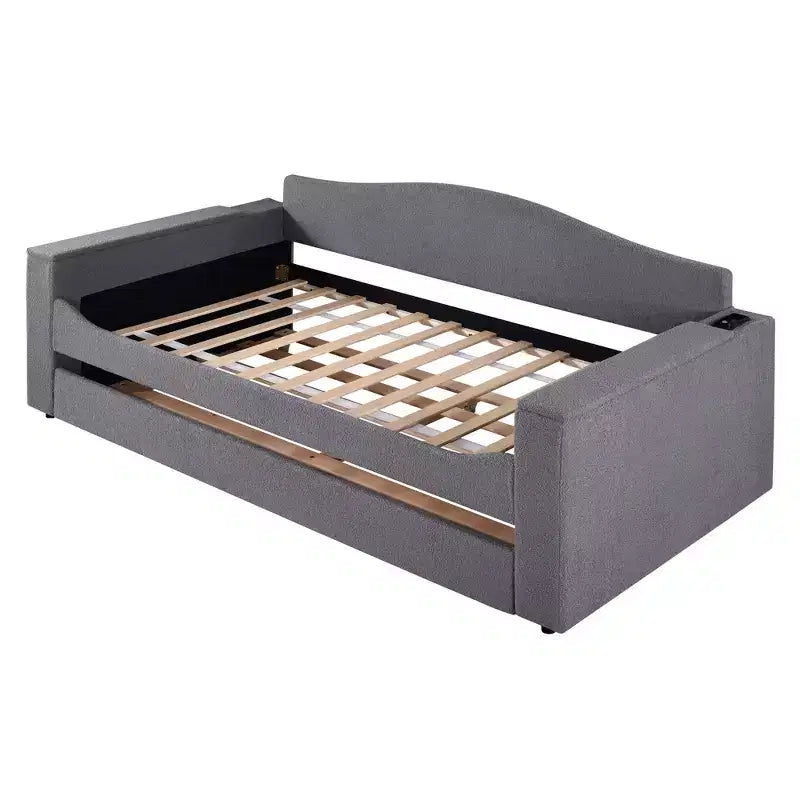 Divano Letto Imbottito con Letto Estraibile, Braccioli Contenitore e Audio Bluetooth