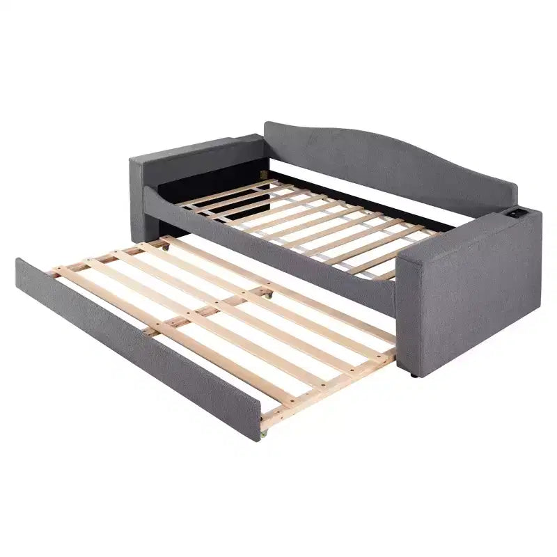 Divano Letto Imbottito con Letto Estraibile, Braccioli Contenitore e Audio Bluetooth