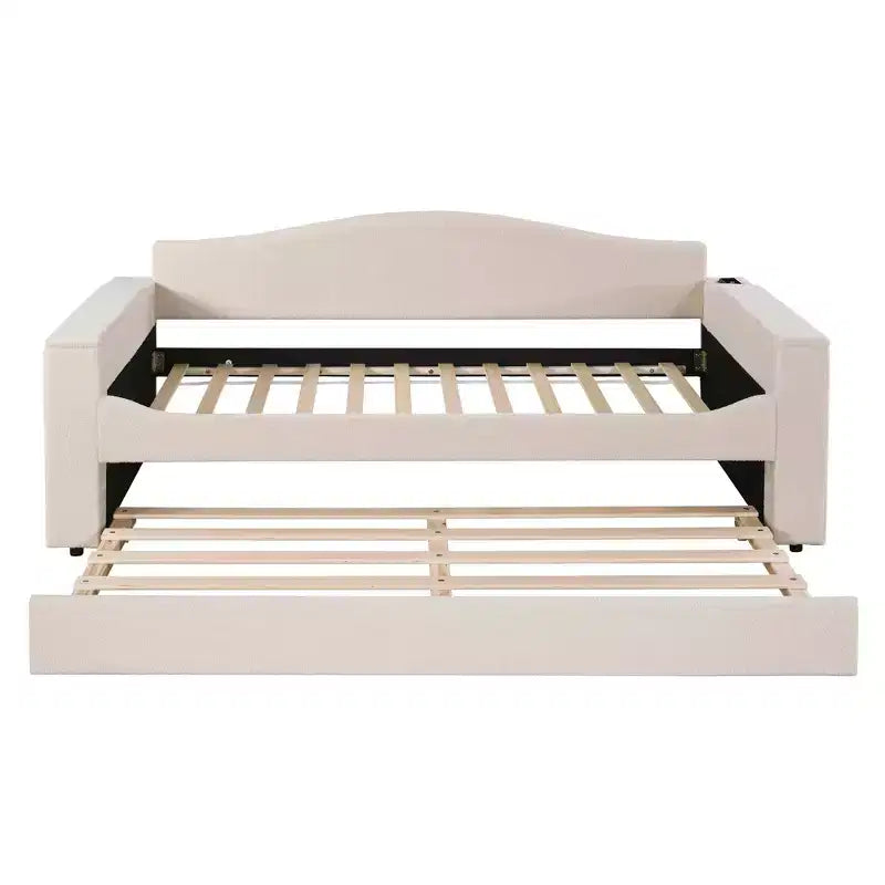 Divano Letto Imbottito con Letto Estraibile, Braccioli Contenitore e Audio Bluetooth
