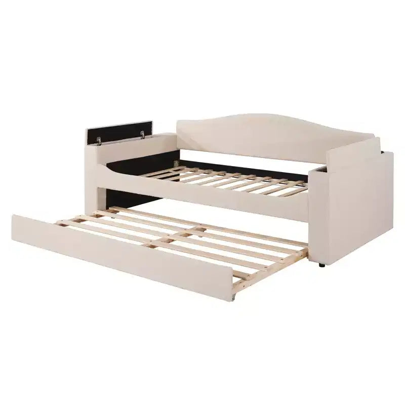 Divano Letto Imbottito con Letto Estraibile, Braccioli Contenitore e Audio Bluetooth