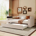 Full/Twin Upholstered Daybed with Trundle and Storage Armrests, Teddy Fleece Sofa Bed with Latest Integrated Bluetooth Audio System