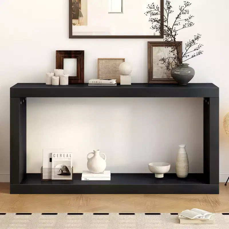 Minimalist Wood Console Table with Storage, Modern Narrow Entryway Table with Open Shelf for Hallway and Entryway