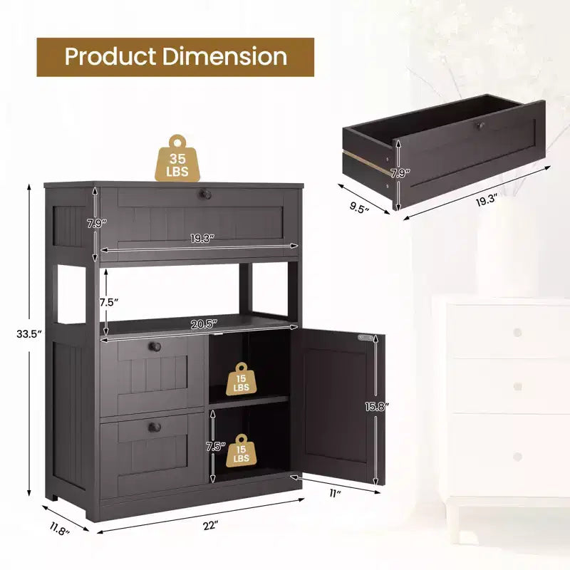 Mobile Bagno Moderno con Cassetti, Ripiani a Giorno e Scomparto Regolabile con Anta