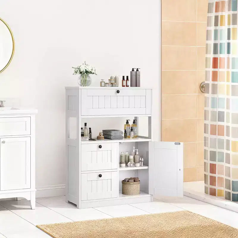 Mobile Bagno Moderno con Cassetti, Ripiani a Giorno e Scomparto Regolabile con Anta