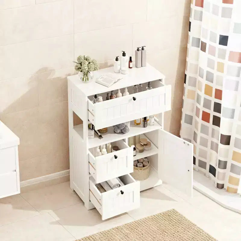Mobile Bagno Moderno con Cassetti, Ripiani a Giorno e Scomparto Regolabile con Anta