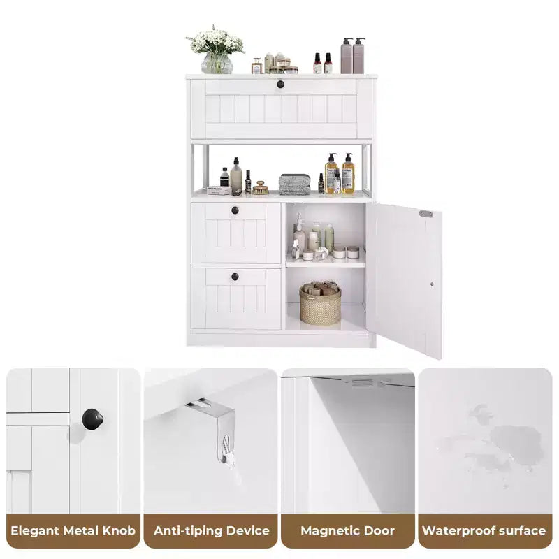 Mobile Bagno Moderno con Cassetti, Ripiani a Giorno e Scomparto Regolabile con Anta