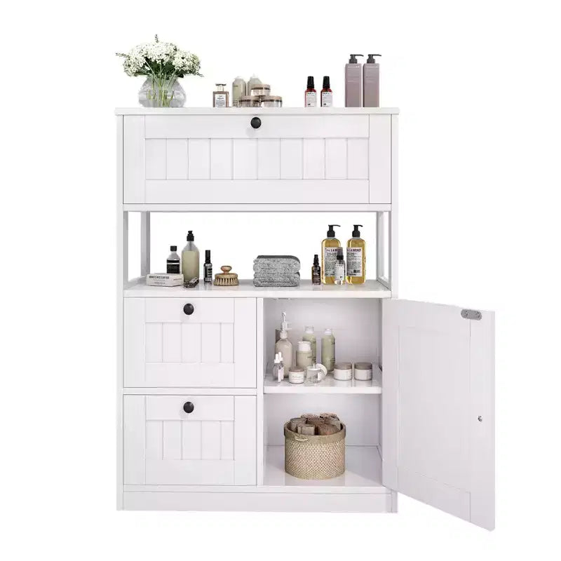 Mobile Bagno Moderno con Cassetti, Ripiani a Giorno e Scomparto Regolabile con Anta