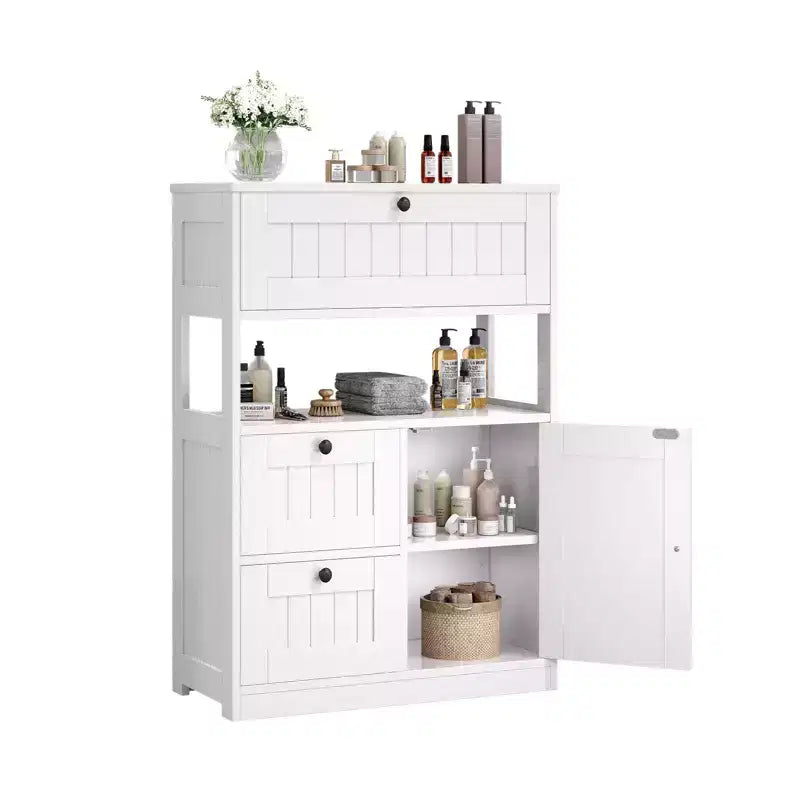 Mobile Bagno Moderno con Cassetti, Ripiani a Giorno e Scomparto Regolabile con Anta