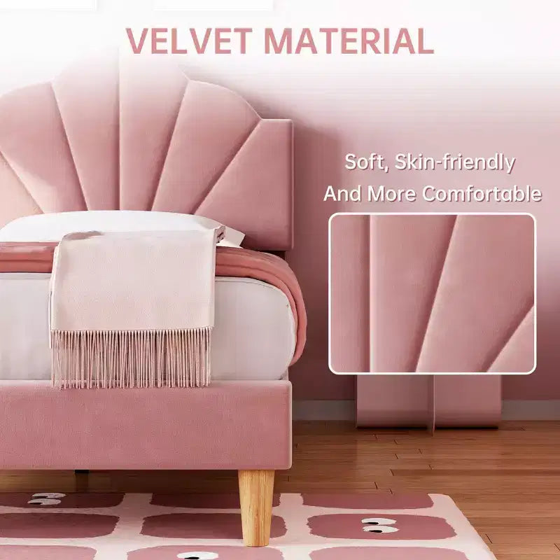 Struttura letto a piattaforma in velluto Twin XL con testiera regolabile