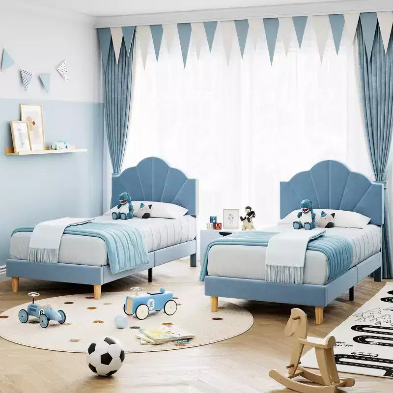 Struttura letto a piattaforma in velluto Twin XL con testiera regolabile