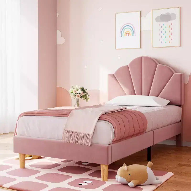 Struttura letto a piattaforma in velluto Twin XL con testiera regolabile