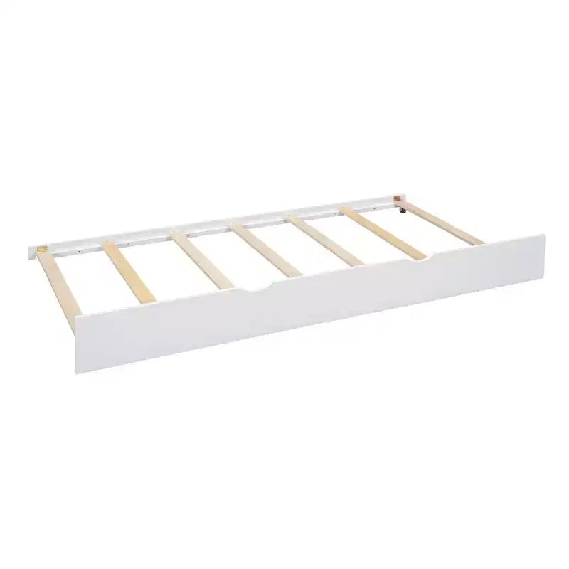 Letto a capanna in legno a grandezza naturale con letto estraibile e scaffali contenitori