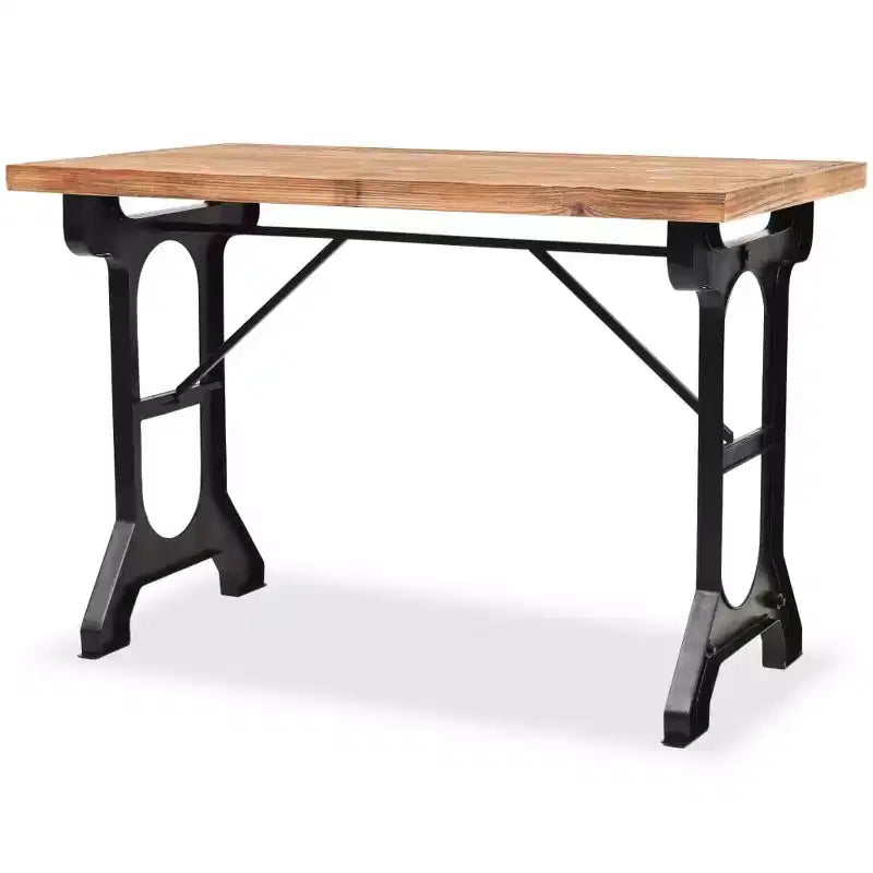 Tavolo da pranzo con piano in legno massello di abete e base a cavalletto in acciaio