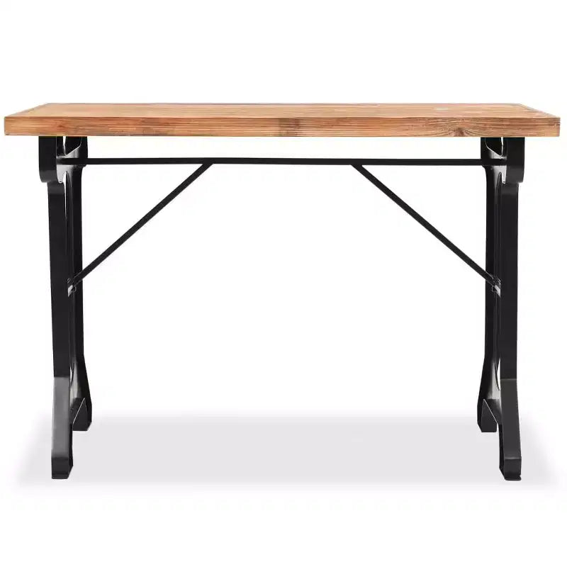 Tavolo da pranzo con piano in legno massello di abete e base a cavalletto in acciaio