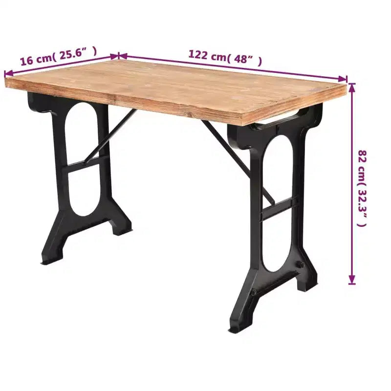 Tavolo da pranzo con piano in legno massello di abete e base a cavalletto in acciaio