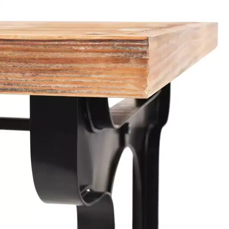 Tavolo da pranzo con piano in legno massello di abete e base a cavalletto in acciaio