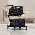 Two Layers Folding Shopping Carts,Multi Use Collapsible Carts with 360 Rolling Swivel Wheels Shopping Cart with Storage Crate for Groceries, Warehouse