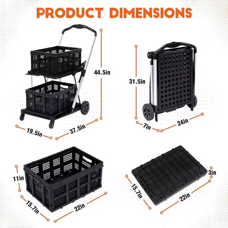 Carrello della spesa pieghevole a due piani con ruote piroettanti a 360°