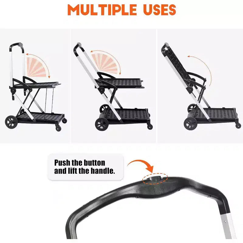 Carrello della spesa pieghevole a due piani con ruote piroettanti a 360°