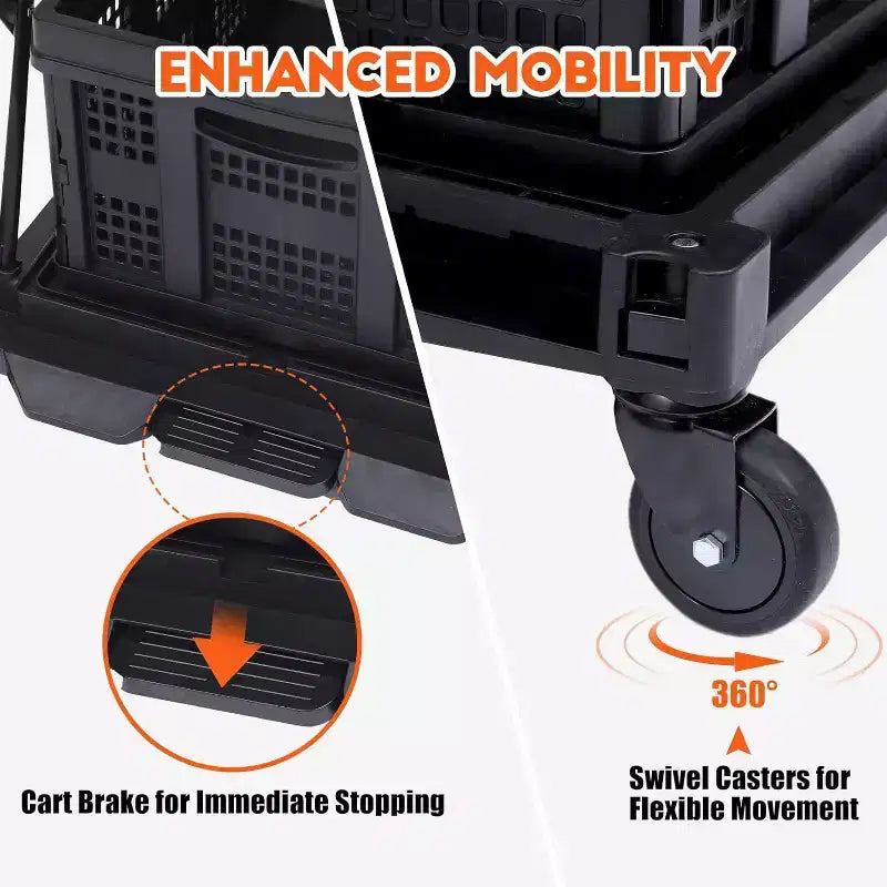 Carrello della spesa pieghevole a due piani con ruote piroettanti a 360°