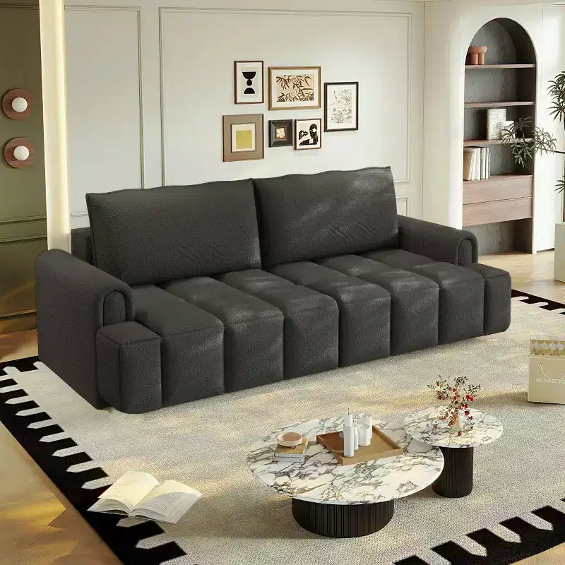 Modern Convertible Sleeper Sofa Bed with Storage, Teddy Fabric Deep Seat Sofa, King Size Sofa Bed Couch for Living Room or Guest Room-Panipeachy