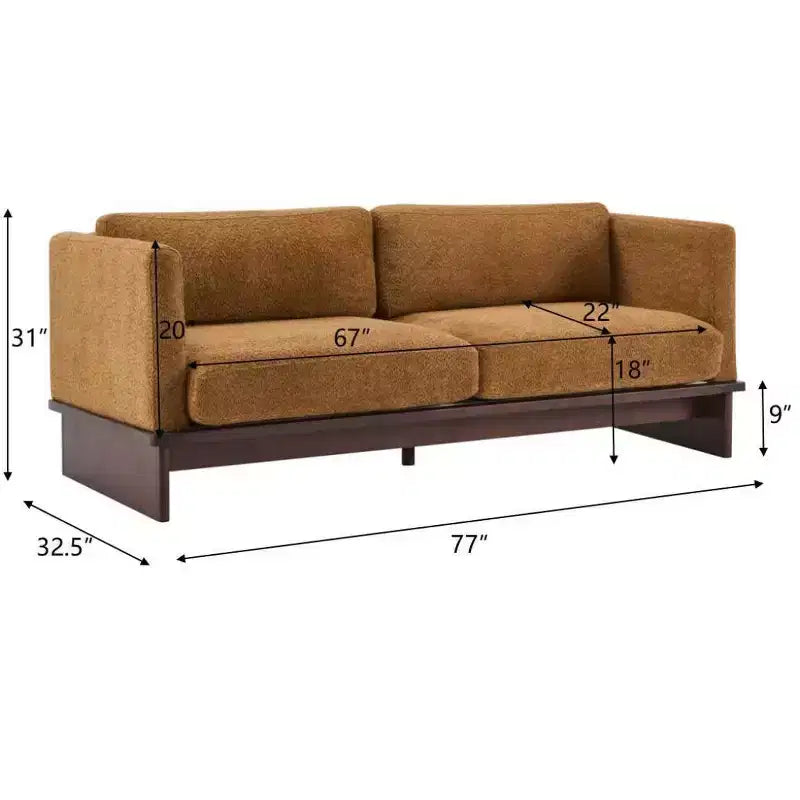 Divanetto Bouclé con Braccioli Quadrati Moderno da 77 Pollici con Base in Legno Massello