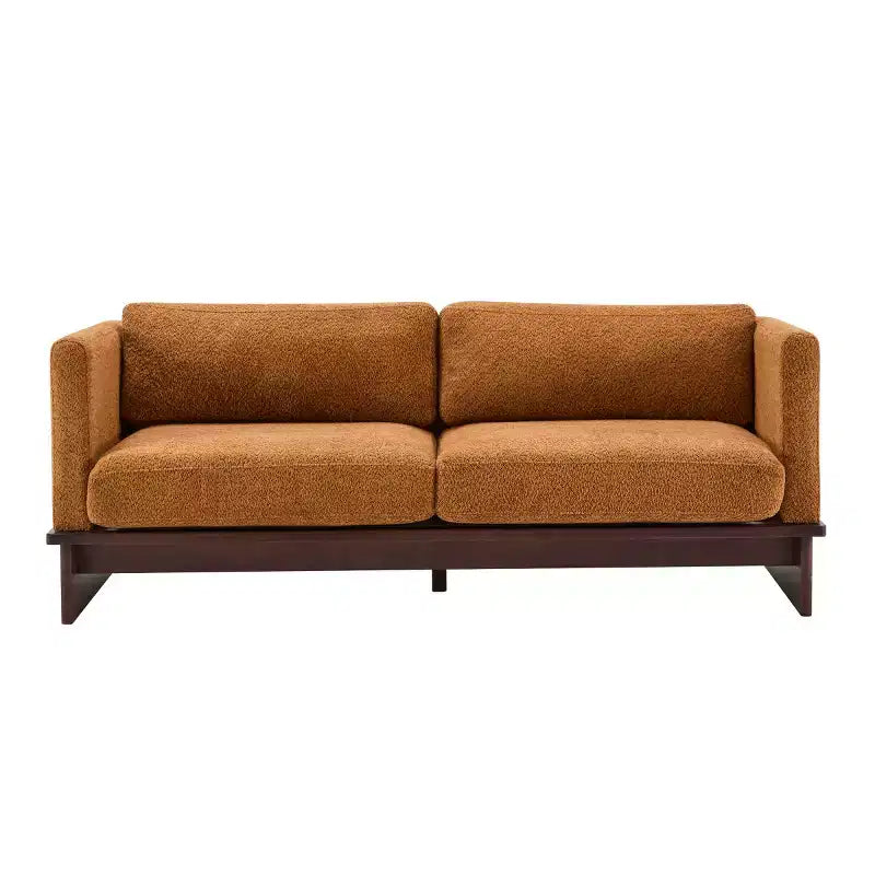 Divanetto Bouclé con Braccioli Quadrati Moderno da 77 Pollici con Base in Legno Massello