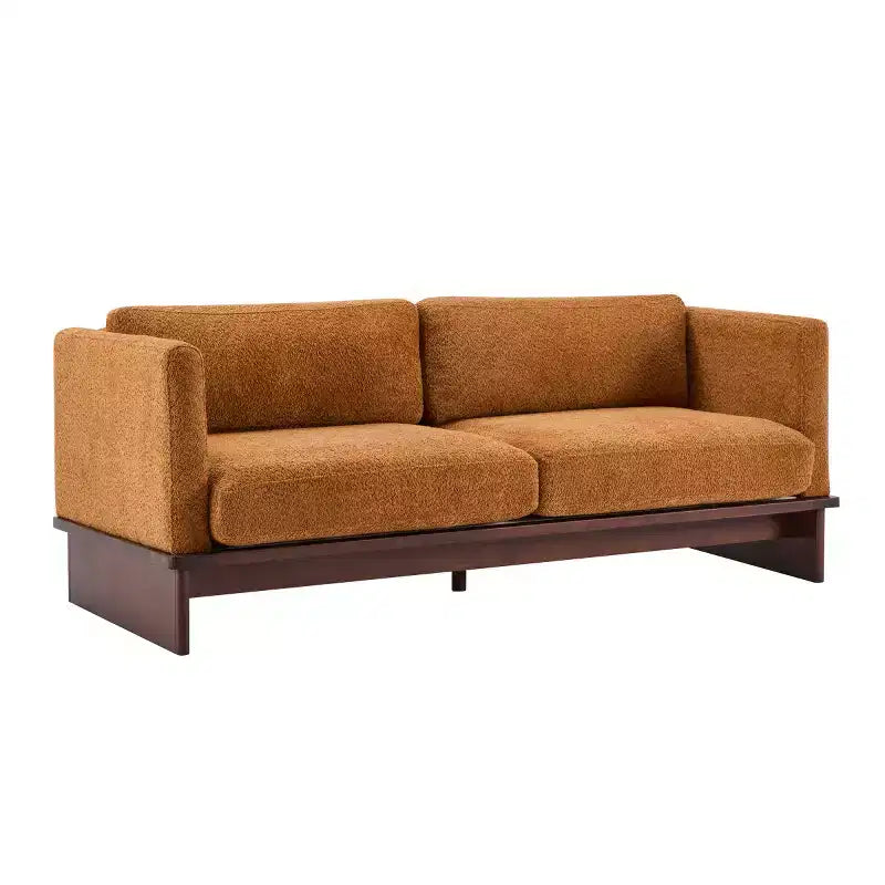 Divanetto Bouclé con Braccioli Quadrati Moderno da 77 Pollici con Base in Legno Massello