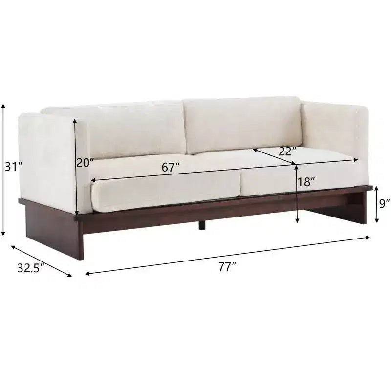 Divanetto Bouclé con Braccioli Quadrati Moderno da 77 Pollici con Base in Legno Massello