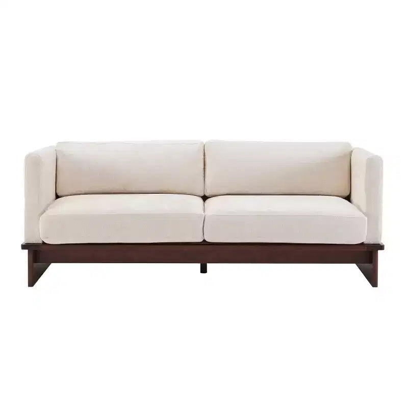 Divanetto Bouclé con Braccioli Quadrati Moderno da 77 Pollici con Base in Legno Massello