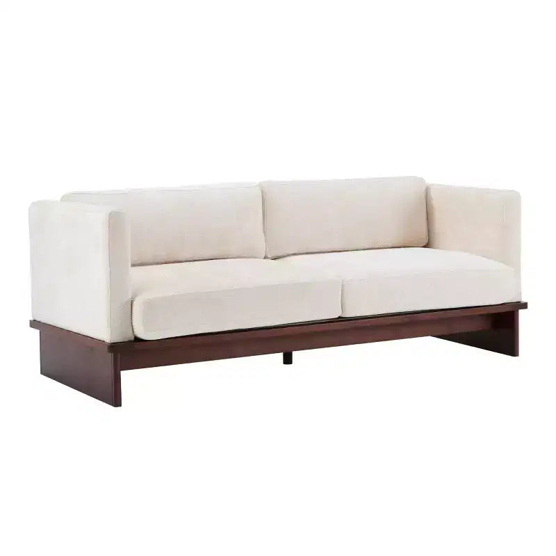 Divanetto Bouclé con Braccioli Quadrati Moderno da 77 Pollici con Base in Legno Massello
