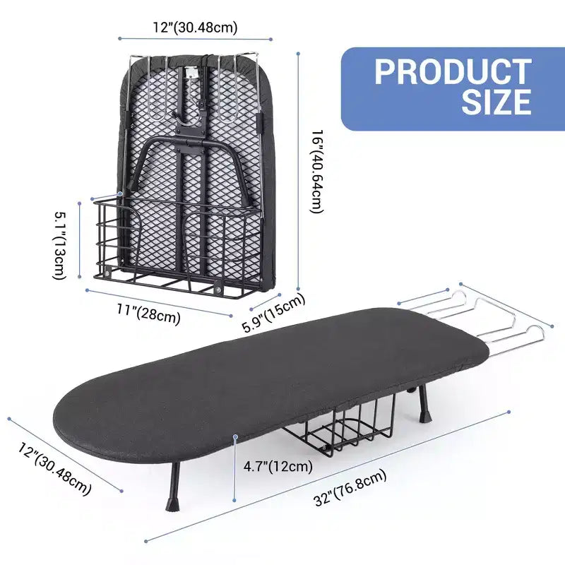 Asse da Stiro da Tavolo con Supporto per Ferro, Cestino e Fodera Resistente al Calore