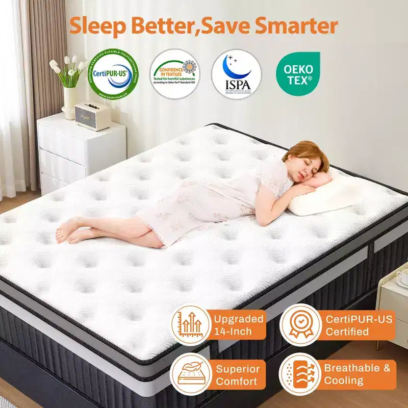Materasso King Size 14 Pollici – Memory Gel e Molle Insacchettate, Media Fermezza
