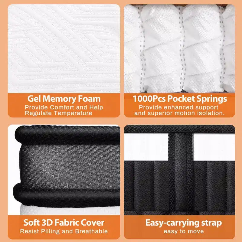 Materasso King Size 14 Pollici – Memory Gel e Molle Insacchettate, Media Fermezza